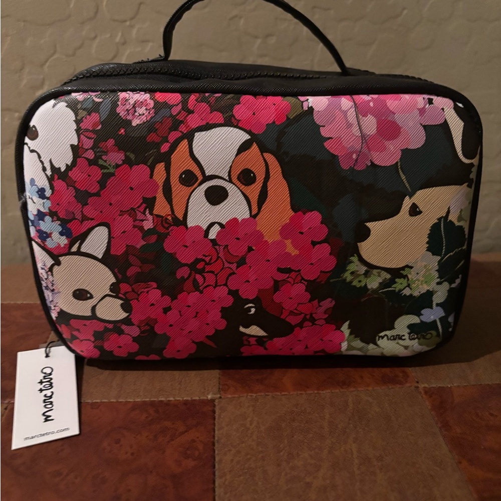 Marc Tetro Dog Print Cosmetic Bag or Storage Bag- Black with Florals